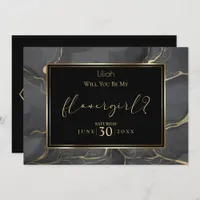 Elegant Black and Gold  Will You Be My Flower Girl Invitation