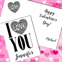 I love you black and white striped heart holiday card