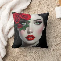 I Love You | Beautiful Woman with Red Rose Throw Pillow