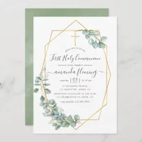 Geometric Eucalyptus First Holy Communion Invitation