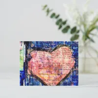 Pink Heart on Blue Paint Mixed Media Art Postcard