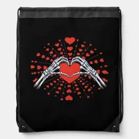 Skeleton Hand Heart Valentines Day Funny 2025 Hear Drawstring Bag