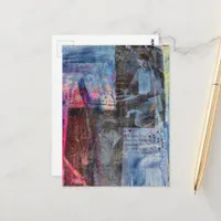 Retro Woodworking Men on a Blue Pink Background Postcard