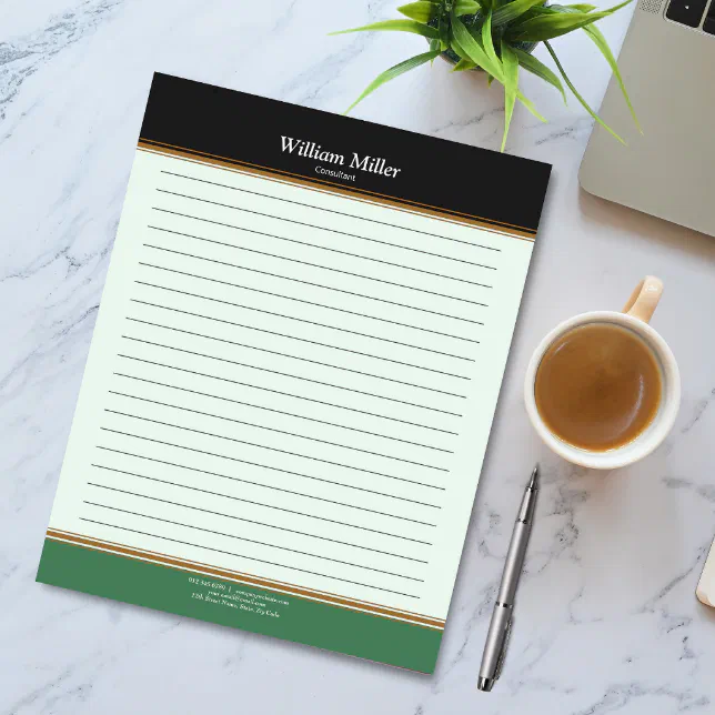 Modern Minimalist Black Green Stripes Lined Notepad