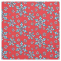 Blue Snowflakes On Red Pattern Fabric