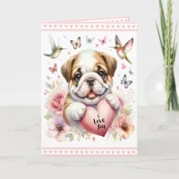 Cute Puppy and Pink Hearts I Love You Valentine's  Card