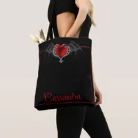 Goth Heart with Bat Wings Personalized Tote Bag