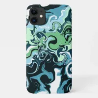 Blue, Green and White swirls Abstract Fluid Art  iPhone 11 Case