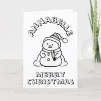 Color Me In Snowman Black, White Kids Activity Holiday Card