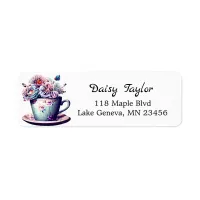 Pretty Antique Teacup with Vintage Flowers  Label