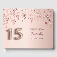 Quinceanera birthday rose gold blush stars guest book