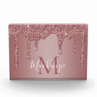 Elegant Rose Gold Dripping Glitter Monogram Acrylic Award
