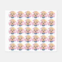 Blonde Cartoon Girl School Student Pink Girly Labels