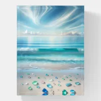 Pretty Blue Ocean Waves and Sea Glass  Paperweight