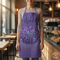 Modern Glam Purple Glittery Kiss Lipstick Imprint Apron