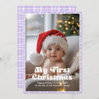 Lavender Blue Gingham My First Christmas Baby Holiday Card