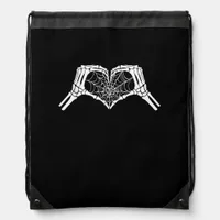 Skeleton Heart Hands Spiderweb Halloween Spooky Wo Drawstring Bag