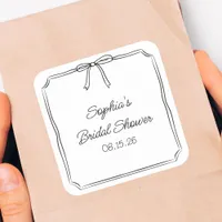 Elegant Coquette Hand Drawn Bow Cute Bridal Shower Square Sticker