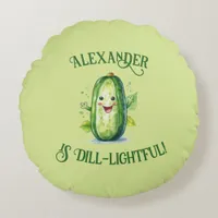 Cute Green Cartoon Pickle Round Pillow