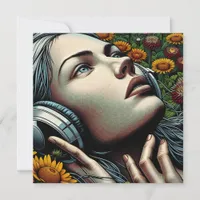 Beautiful Woman with Headphones in Sunflowers