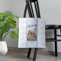 Floral Mothers Day Photo Mommy Blue Tote Bag