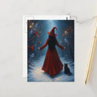 Adorable Witch in the Winter Forest Postcard