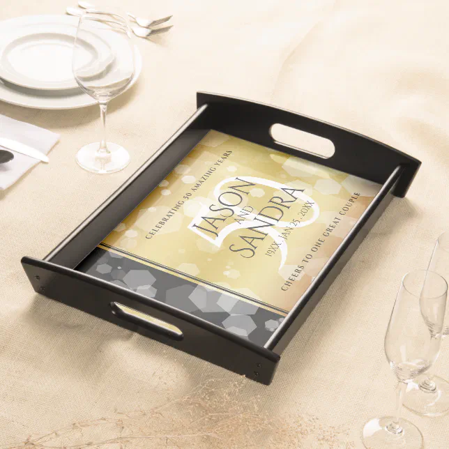 Elegant 50th Golden Wedding Anniversary Serving Tray