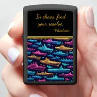 Vibrant Navy Patterns Under Night Sky Zippo Lighter