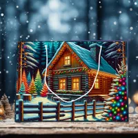 Log Cabin on Christmas Eve  Large Gift Bag