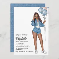 Stylish Denim Girl with Balloons Graduation Party Invitation