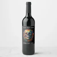 Skull Head with multi-colored Paint Splashes Wine Label