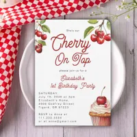 Cute Cherry On Top First 1st Birthday  Invitation