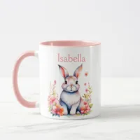 Personalized Bunny Rabbit in Pink Flowers Mug