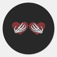 Red Heart Skeleton Hands Classic Design Classic Round Sticker