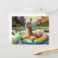 Cute Alpaca on a Rainbow Color Float Postcard