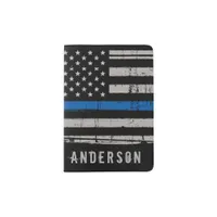 Personalized Thin Blue Line Police Passport Holder