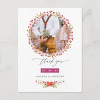 Aquarelle Wildflower Wedding Photo Thank You Postcard