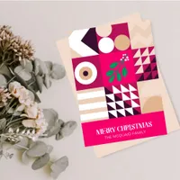 Modern Geometric  Burgundy Pink Christmas Holiday Card