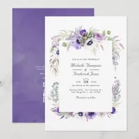 Dusty Violet Floral QR Code RSVP Wedding  Invitation