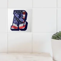 American Flag Letter "R" Large Photo Ceramic Tile