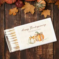 "Happy Thanksgiving" Pumpkin & Bows Personalized Matchboxes