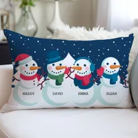 Snowman Family Christmas Custom Name Holiday Lumbar Pillow