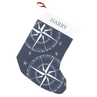 Nautical Ships Compass Navy Blue Coastal Small Christmas Stocking