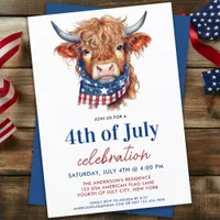 Cute 4th Of July Red White Blue Patriotic Cow Invitation