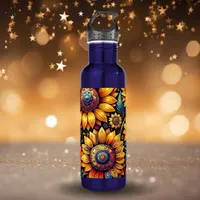 Beautiful Hyperrealistic Sunflower Art   Stainless Steel Water Bottle