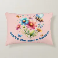 Floral Watercolor Monogram You're the Bee's Knees  Accent Pillow