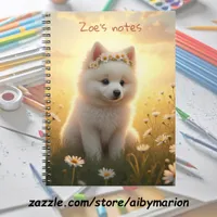 Adorable little, white Spitz puppy  Notebook