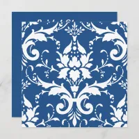 White Damask & Blue Background Bridal Shower Inv Invitation