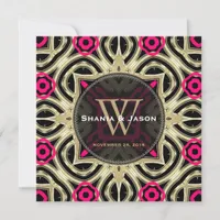 Hot Pink Black Gold Modern Wedding Invitation