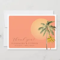 Tropical Beach Sunset & Palm Trees Minimal Wedding Thank You Card